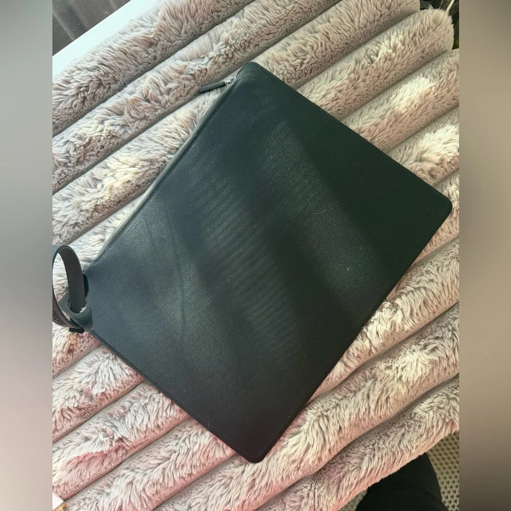 Versace‎ Black Neoprene Wristlet Clutch Zip Pouch Embossed Logo